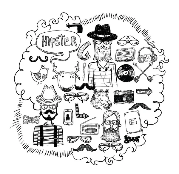 Hipster doodle σύνολο, χέρι συρμένη απεικόνιση. — Διανυσματικό Αρχείο