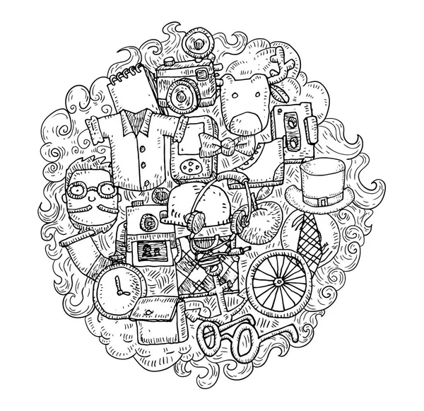 Hipster doodle σύνολο, χέρι συρμένη απεικόνιση. — Διανυσματικό Αρχείο