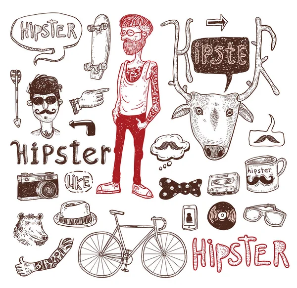 Hipster kümesi doodle, çizilen illüstrasyon ver..   