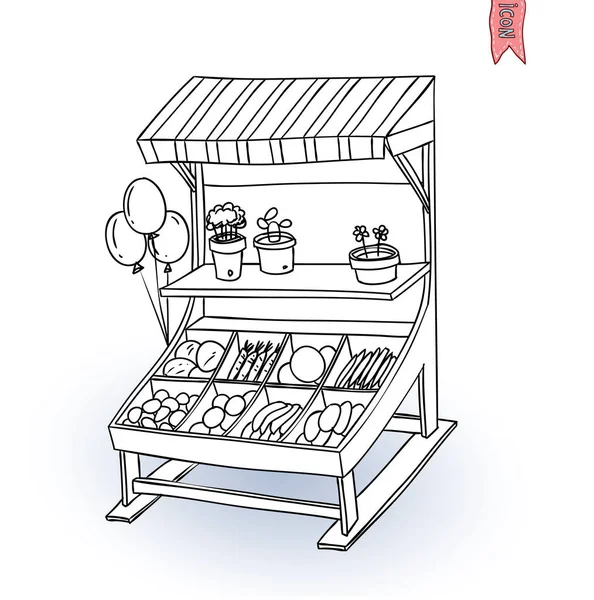 Set van kraam winkel en kar, vector illustratie — Stockvector