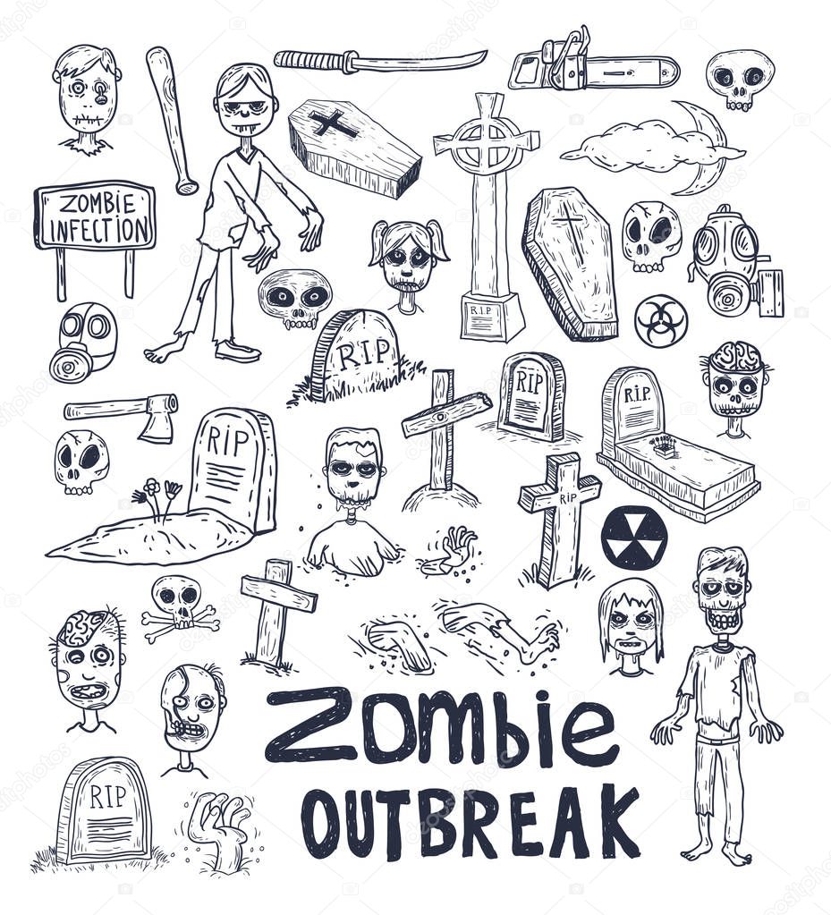 zombie cartoon character set, vector illustration.