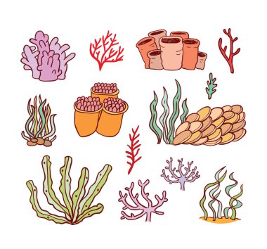 deniz hayatı karikatür doodle, vektör illüstrasyon. 