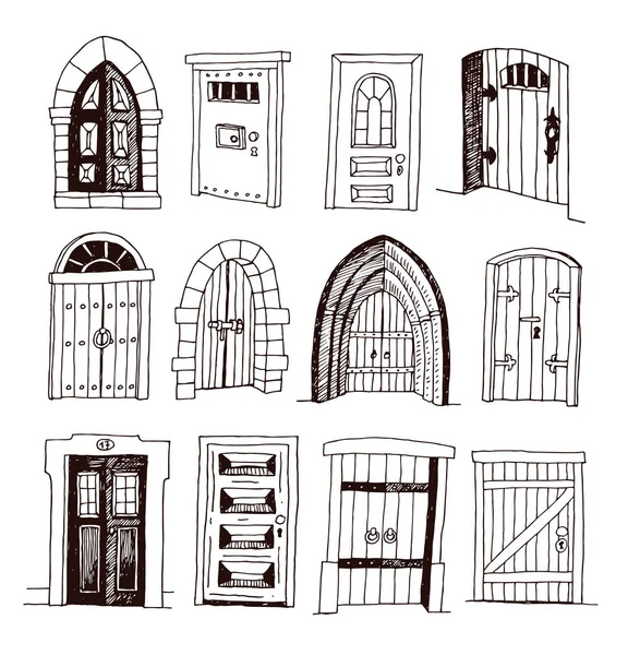 Set van oude deur icoon, illustratie vector. — Stockvector