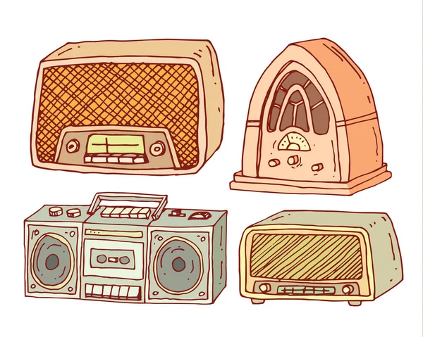 Colección doodle radio, ilustración dibujada a mano . — Vector de stock