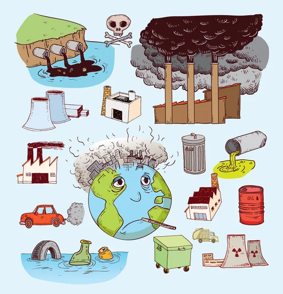 Umweltverschmutzung Doodle, Vektor — Stockvektor