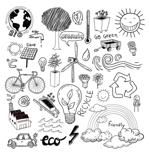 Conjunto de Doodle - ecoeco, ilustración vectorial . — Vector de stock