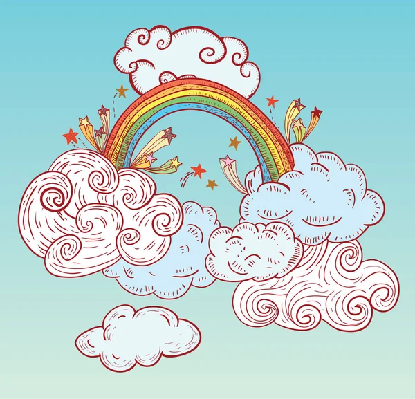 Doodle Clouds and rainbow, Hand Drawn Vector — Stock Vector