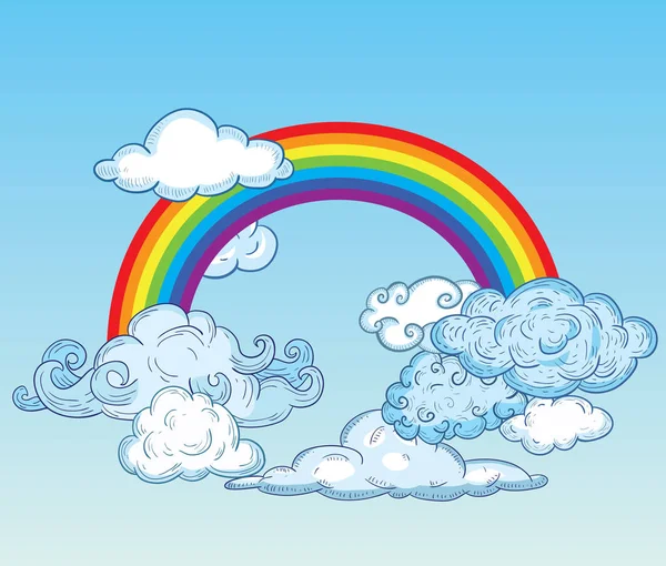 Doodle Clouds and rainbow, Hand Drawn Vector — Stock Vector