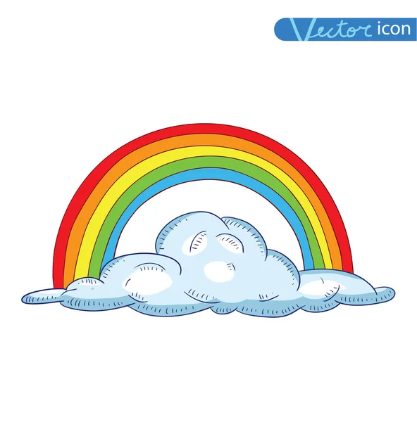 Doodle Wolken und Regenbogen, von Hand gezeichneter Vektor — Stockvektor