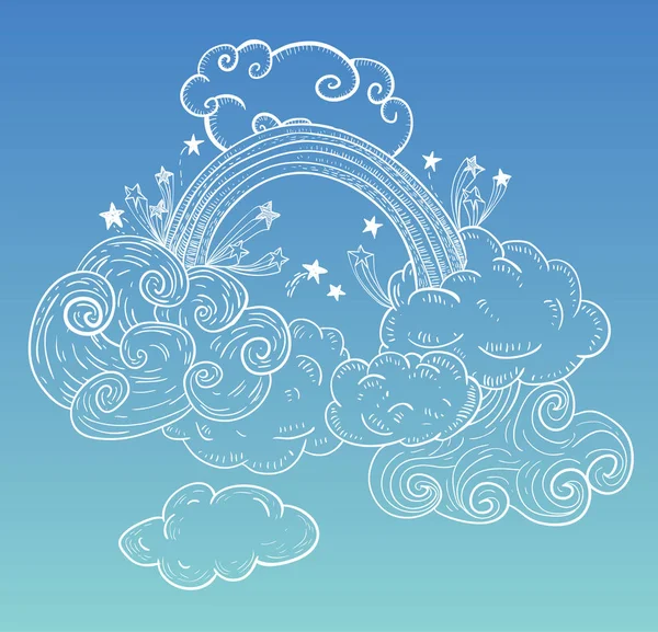 Doodle хмари і Веселка, сторони звернено вектор — стоковий вектор