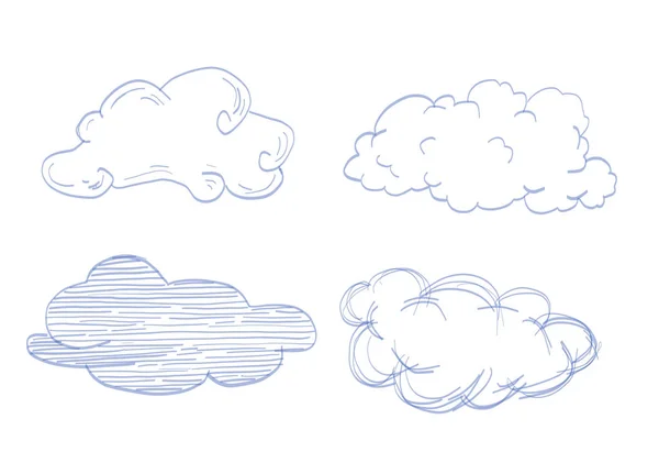 Elle çizilmiş vektör bulutlar topluluğu doodle