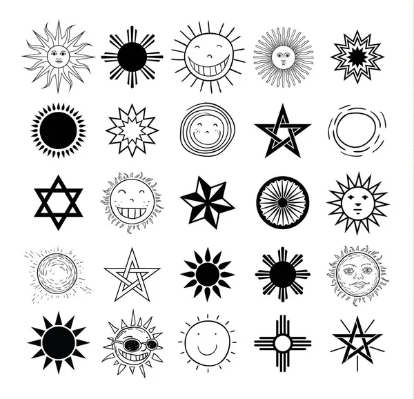 Set van zon iconen geïsoleerd op witte achtergrond. Vector illustrati — Stockvector