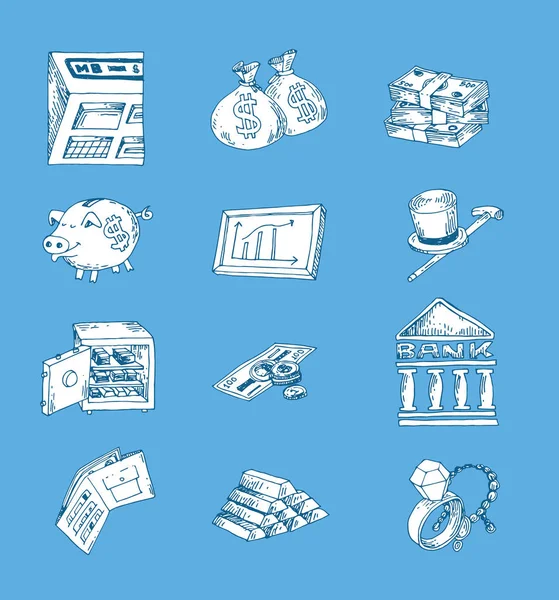Sada ikon bank (Doodle), kreslené ilustrace. — Stockový vektor