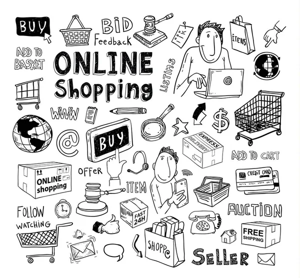 Online alışveriş e-ticaret simgeleri. vektör illüstrasyon