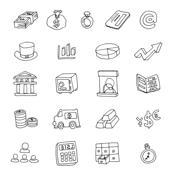 Money and Businessman icons set, hand drawn. — Stock Vector