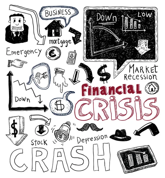 Pénzügyi válság Doodle, kézzel rajzolt illusztráció. — Stock Vector