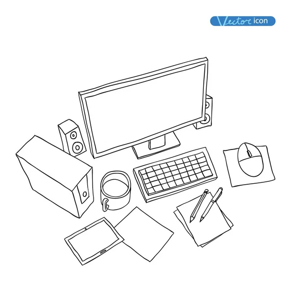 Computer Hardware Icons. PC Components. — Stock Vector