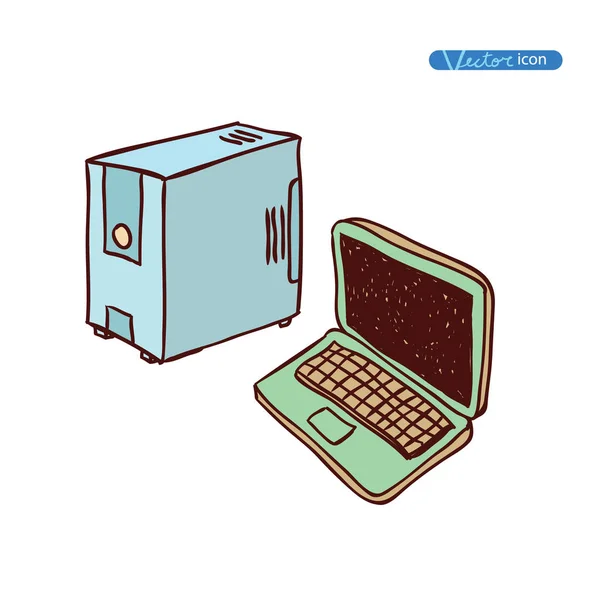Dator hårdvara ikoner. PC-komponenter. — Stock vektor