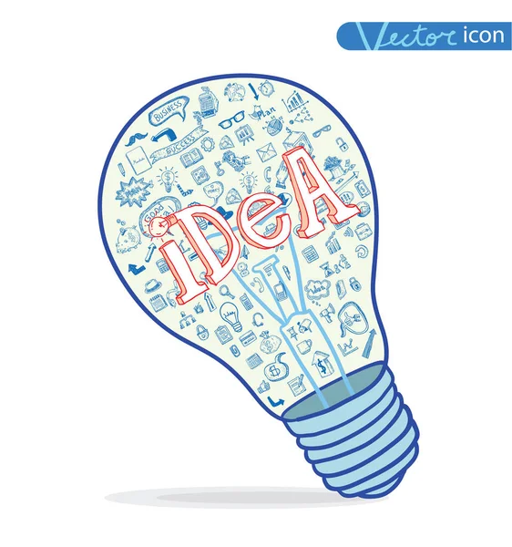 Icono de idea de bombilla conjunto, ilustración vectorial — Vector de stock