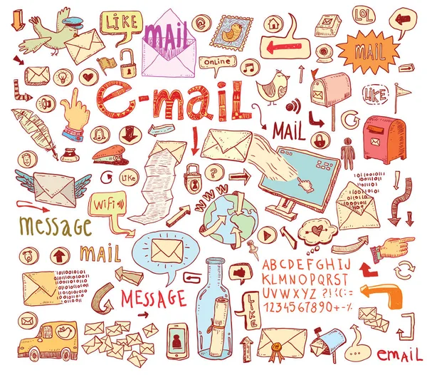 E-mail doodle set. Hand getekende vector illustratie. — Stockvector