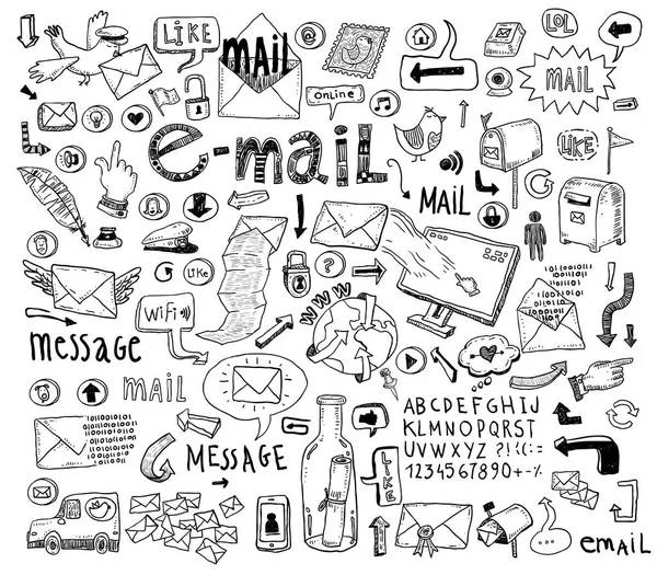 E-mail doodle set. Hand getekende vector illustratie. — Stockvector