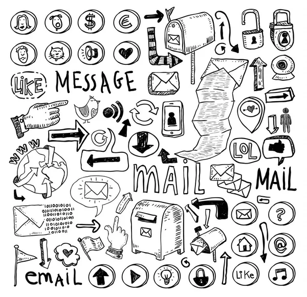 E-mail doodle set. Hand getekende vector illustratie. — Stockvector