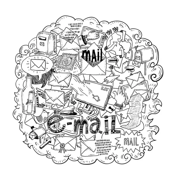 E-mail doodle set. Ilustración vectorial dibujada a mano . — Archivo Imágenes Vectoriales