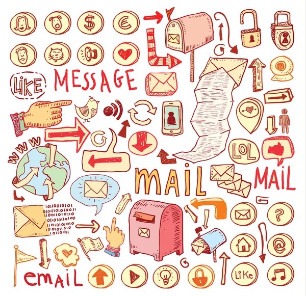 E-mail doodle set. Hand-drawn vector illustration. — Stock Vector