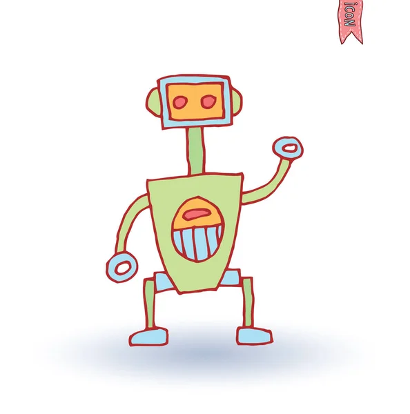 Robot tecknad Doodle, vektor illustration. — Stock vektor
