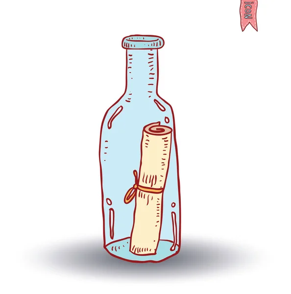 Flasche Mit Botschaft Isoliert Handgezeichnete Vektorillustration — Stockvektor