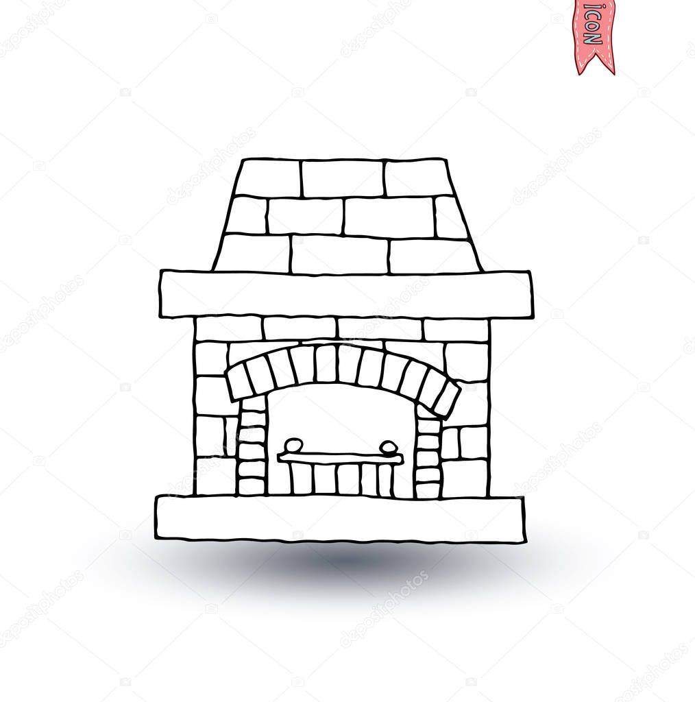fireplace doodle set, vector illustration