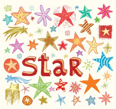 Yıldız Doodles, el çizilmiş vektör illüstrasyon.