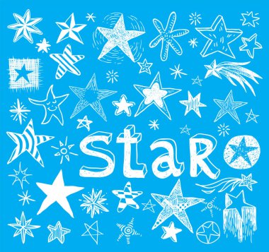 Yıldız Doodles, el çizilmiş vektör illüstrasyon.