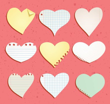 kalp kağıt notu, vektör illüstrasyon.