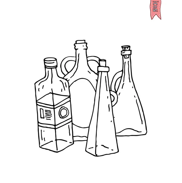 Fles Instellen Doodle Vectorillustratie — Stockvector