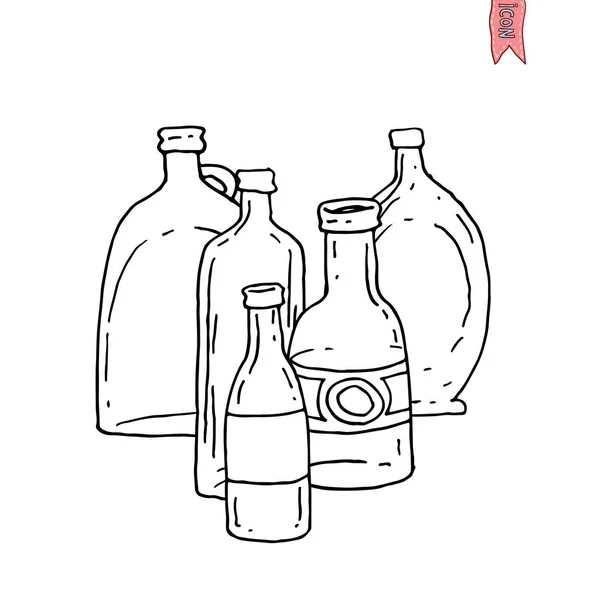 Üveg Beállítása Doodle Vektoros Illusztráció — Stock Vector