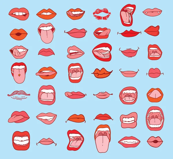 Сбор ртов в различных выражениях. векторная иконка — стоковый вектор