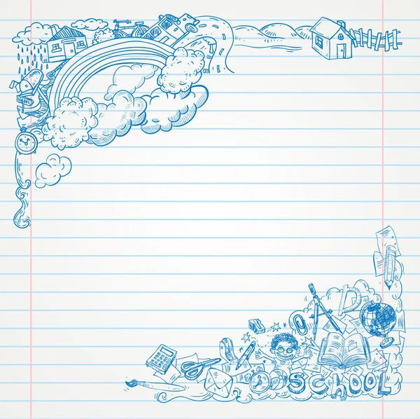 Okula dön, öğeleri, etiket ve simge kümesini karalamalar. Vektör