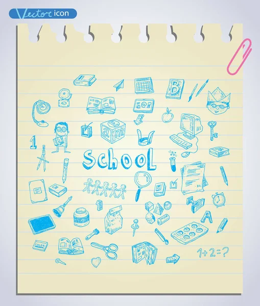 Tillbaka till skolan doodles element, uppsättning etiketter och ikoner. Vektor — Stock vektor