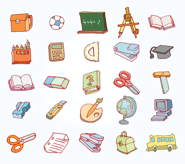 Back to School doodles elements, set of labels and icons. Vector — Stock Vector