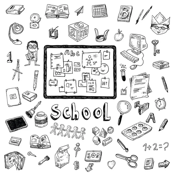 Back to School doodles elements, set of labels and icons. Vector — Stock Vector