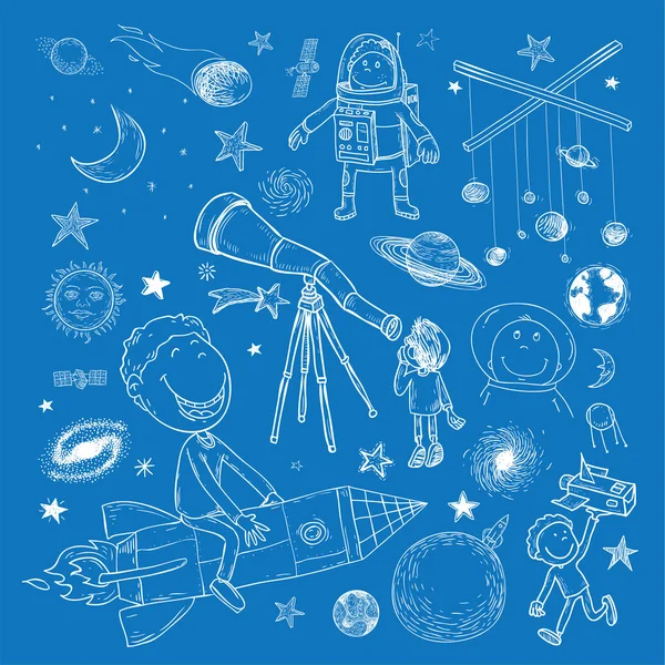 Set von Planeten-Symbol, handgezeichnete Vektorillustration. — Stockvektor