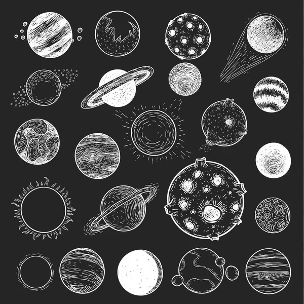 Set von Planeten-Symbol, handgezeichnete Vektorillustration. — Stockvektor