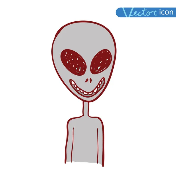 Satz von Alien und Ufo-Symbol, handgezeichnete Vektorillustration. — Stockvektor