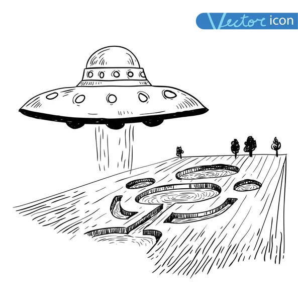 Uzaylı ve ufo simgesi kümesi, el çizilmiş vektör illüstrasyon.