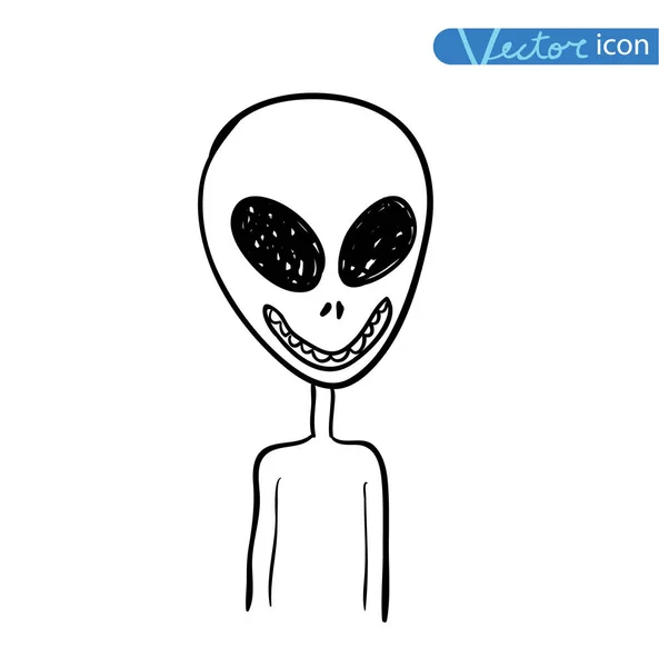 Satz von Alien und Ufo-Symbol, handgezeichnete Vektorillustration. — Stockvektor