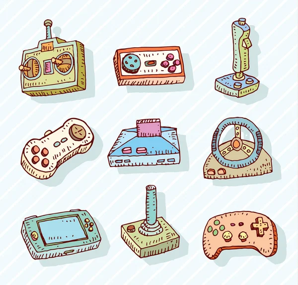 Conjunto de ícones de jogos de vídeo, ilustração doodle . — Vetor de Stock
