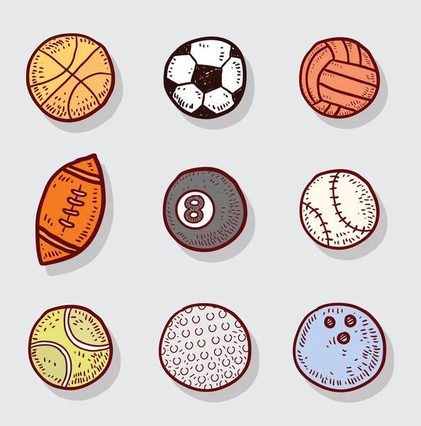 Deporte icono conjunto, ilustración vectorial dibujado a mano — Archivo Imágenes Vectoriales