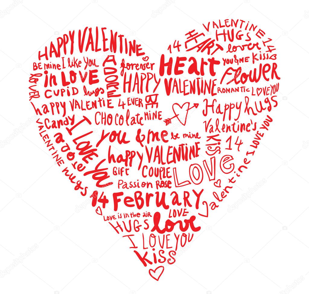 heart made of words Love, vector illustration.