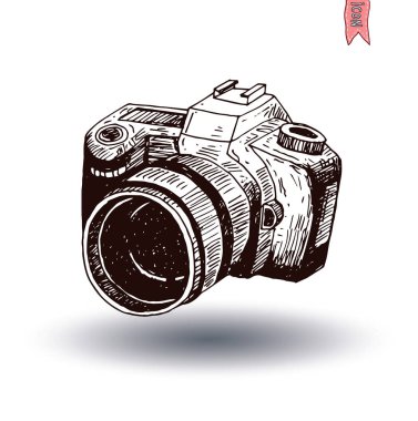 kamera simgesi, elle çizilmiş illüstrasyon.   